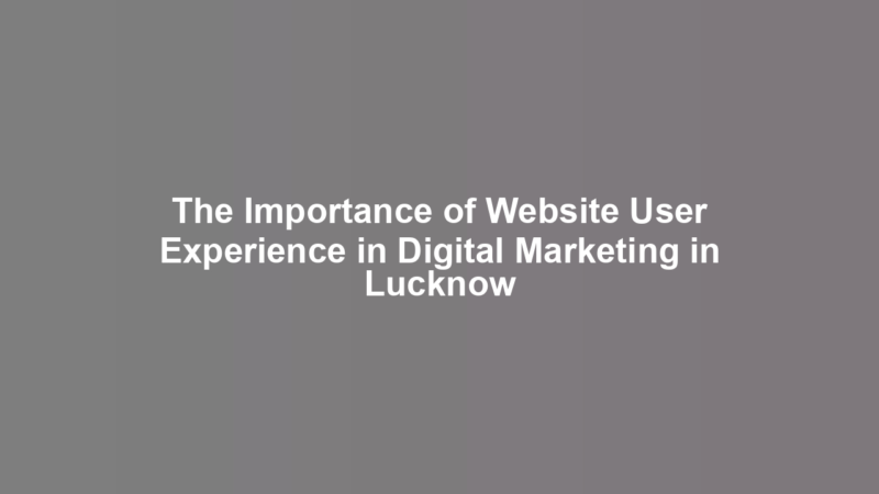 The Importance of Website User Experience in Digital Marketing in Lucknow